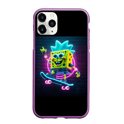 Чехол iPhone 11 Pro матовый Sponge Bob on a skateboard, цвет: 3D-фиолетовый