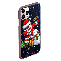 Чехол iPhone 11 Pro матовый Санта Клаус и снеговик, цвет: 3D-коричневый — фото 2