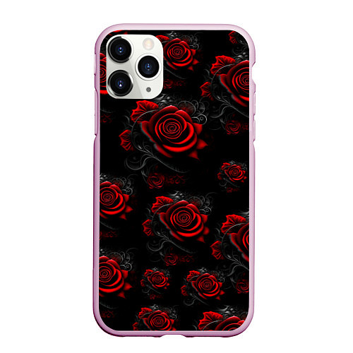 Чехол iPhone 11 Pro матовый Красные розы цветы / 3D-Розовый – фото 1