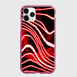 Чехол iPhone 11 Pro матовый Абстракция - Бело-красные линии на черном фоне, цвет: 3D-малиновый
