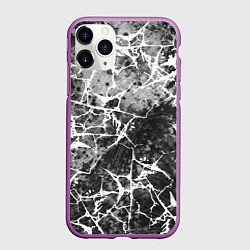 Чехол iPhone 11 Pro матовый Абстракция - белые трещины на сером фоне, цвет: 3D-фиолетовый