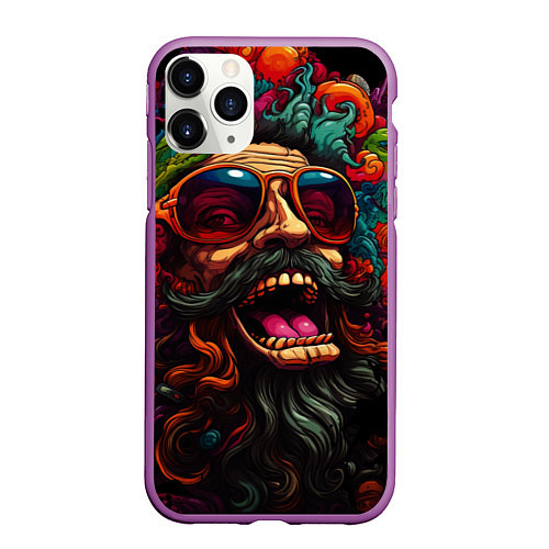 Чехол iPhone 11 Pro матовый Дед мороз хиппи / 3D-Фиолетовый – фото 1