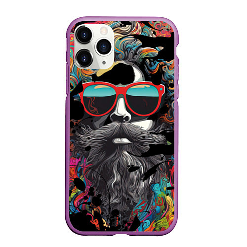 Чехол iPhone 11 Pro матовый Хиппи в красных очках / 3D-Фиолетовый – фото 1