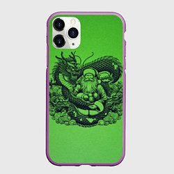 Чехол iPhone 11 Pro матовый Дракон и Дед Мороз азиат