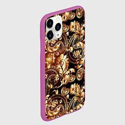 Чехол iPhone 11 Pro матовый Пейсли золотые узоры, цвет: 3D-фиолетовый — фото 2