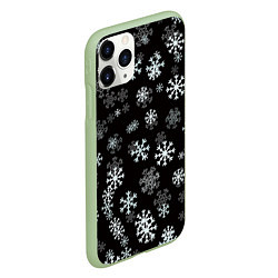 Чехол iPhone 11 Pro матовый Снежинки белые на черном, цвет: 3D-салатовый — фото 2