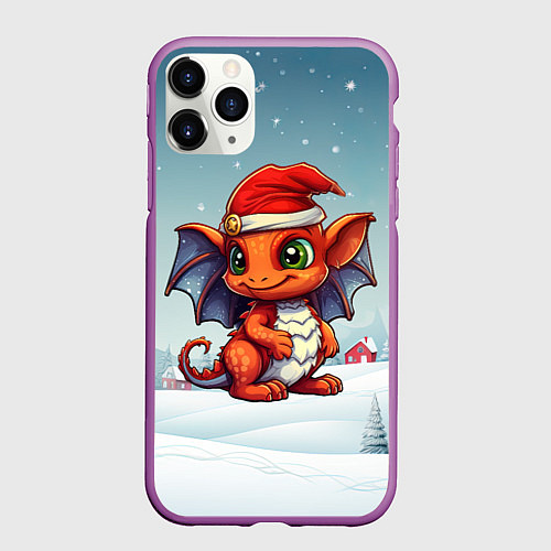 Чехол iPhone 11 Pro матовый Символ нового 2024 года дракон / 3D-Фиолетовый – фото 1