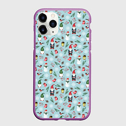 Чехол iPhone 11 Pro матовый Новогодние акварельные гномы, цвет: 3D-фиолетовый