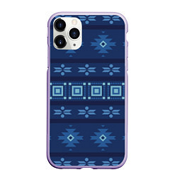 Чехол iPhone 11 Pro матовый Blue tribal geometric