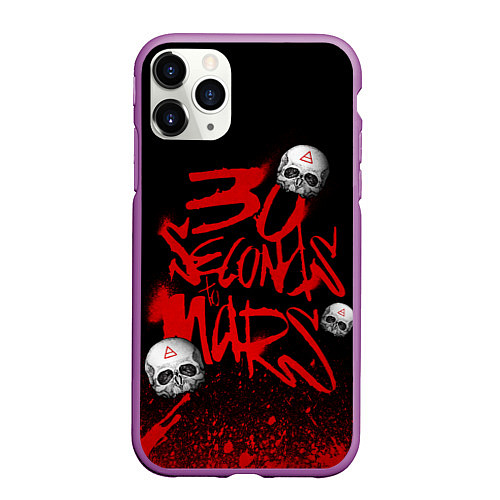 Чехол iPhone 11 Pro матовый Thirty seconds to mars skulls / 3D-Фиолетовый – фото 1