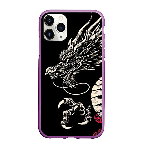 Чехол iPhone 11 Pro матовый Japanese dragon - irezumi - art / 3D-Фиолетовый – фото 1