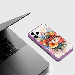 Чехол iPhone 11 Pro матовый Лучшая мама с букетом цветов, цвет: 3D-фиолетовый — фото 2
