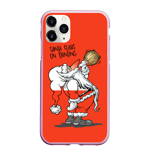 Чехол iPhone 11 Pro матовый Santa Claus on painting / 3D-Розовый – фото 1