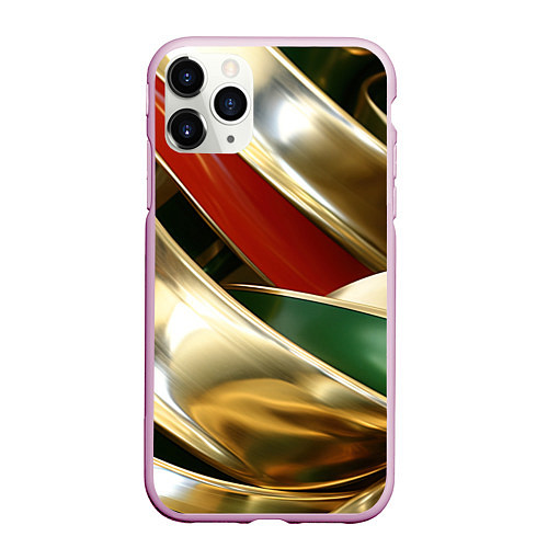 Чехол iPhone 11 Pro матовый Золотая абстракция с зелеными и красными вставками / 3D-Розовый – фото 1