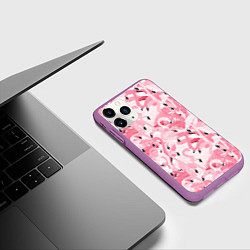 Чехол iPhone 11 Pro матовый Стая розовых фламинго, цвет: 3D-фиолетовый — фото 2