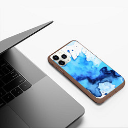 Чехол iPhone 11 Pro матовый Синяя акварельная абстракция, цвет: 3D-коричневый — фото 2