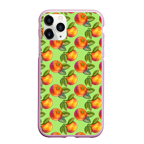 Чехол iPhone 11 Pro матовый Апельсинки с листьями / 3D-Розовый – фото 1