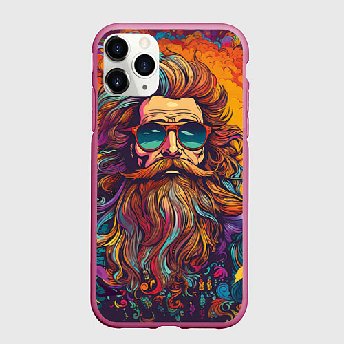 Чехол iPhone 11 Pro матовый Стильный хиппи в очках / 3D-Малиновый – фото 1
