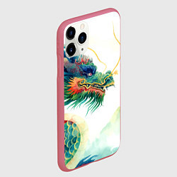 Чехол iPhone 11 Pro матовый Japanese dragon - watercolor art, цвет: 3D-малиновый — фото 2