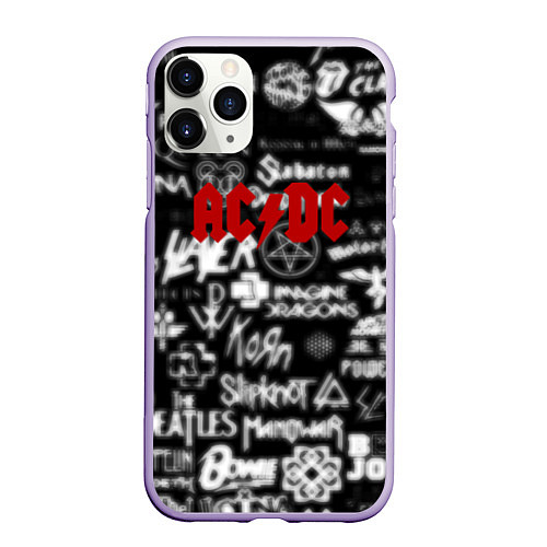 Чехол iPhone 11 Pro матовый AC DC all logo band / 3D-Светло-сиреневый – фото 1