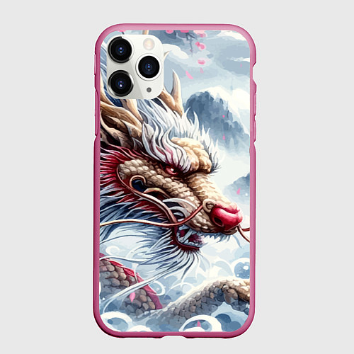 Чехол iPhone 11 Pro матовый Свирепый японский дракон - искусство / 3D-Малиновый – фото 1