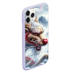 Чехол iPhone 11 Pro матовый Свирепый японский дракон - искусство, цвет: 3D-светло-сиреневый — фото 2
