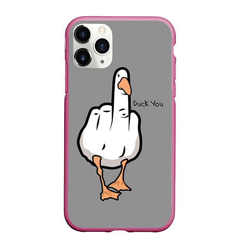 Чехол iPhone 11 Pro матовый Duck you / 3D-Малиновый – фото 1