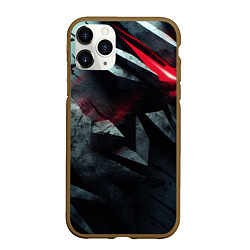 Чехол iPhone 11 Pro матовый Черная металлическая с красной вставкой
