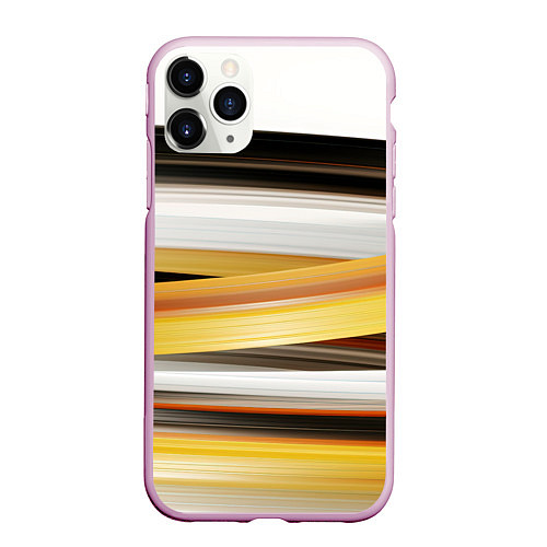 Чехол iPhone 11 Pro матовый Черные белые желтые полосы / 3D-Розовый – фото 1