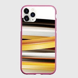 Чехол iPhone 11 Pro матовый Черные белые желтые полосы, цвет: 3D-малиновый