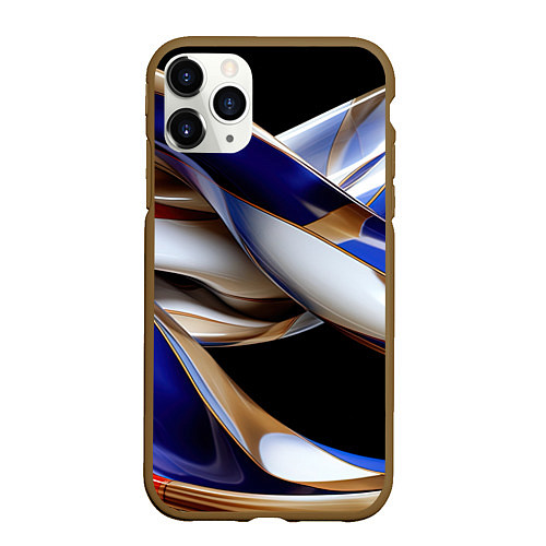 Чехол iPhone 11 Pro матовый Синие и белые волны абстракт / 3D-Коричневый – фото 1
