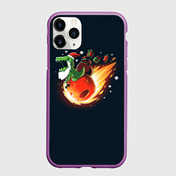 Чехол iPhone 11 Pro матовый Дино-санта на метеорите, цвет: 3D-фиолетовый