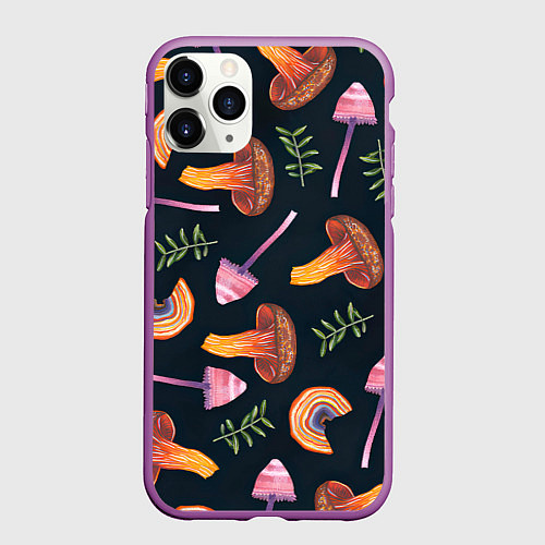 Чехол iPhone 11 Pro матовый Goblincore - болотные грибы / 3D-Фиолетовый – фото 1