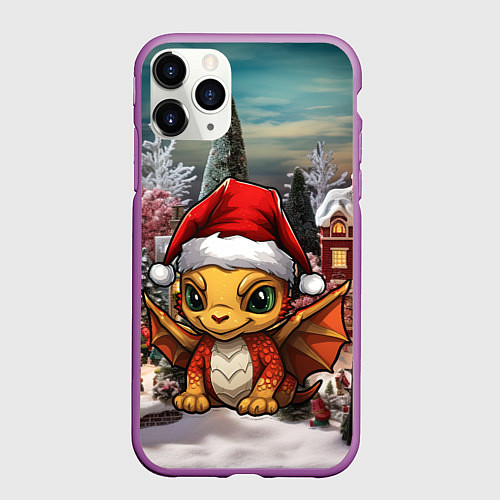 Чехол iPhone 11 Pro матовый Дракоша 2024 новогодний символ года / 3D-Фиолетовый – фото 1