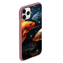 Чехол iPhone 11 Pro матовый Рыбки на темном фоне, цвет: 3D-малиновый — фото 2