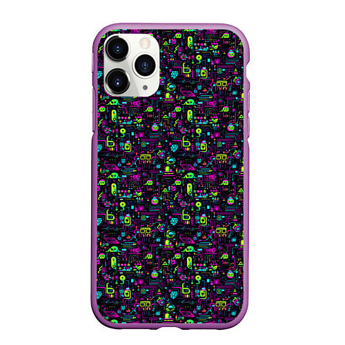 Чехол iPhone 11 Pro матовый Принт в стиле киберпанк / 3D-Фиолетовый – фото 1