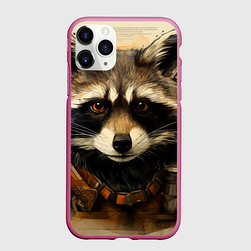 Чехол iPhone 11 Pro матовый Енот в стиле диаграмм Давинчи / 3D-Малиновый – фото 1
