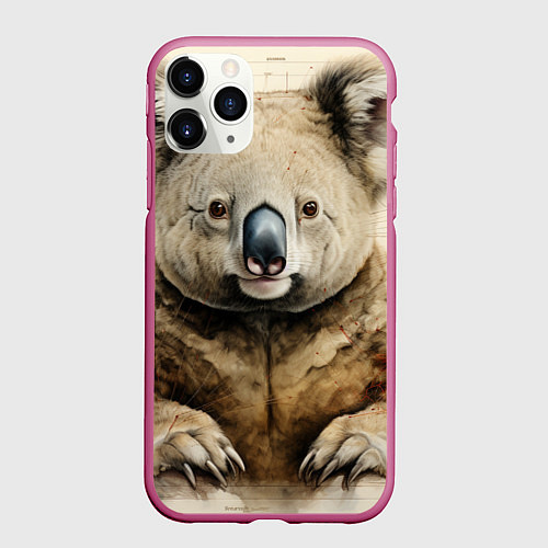 Чехол iPhone 11 Pro матовый Коала в стиле диаграмм Давинчи / 3D-Малиновый – фото 1