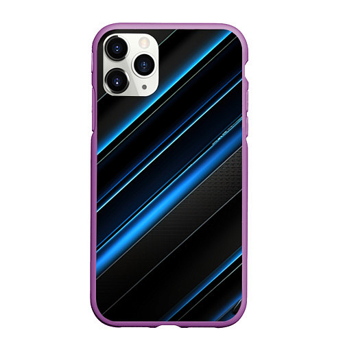 Чехол iPhone 11 Pro матовый Синий узор абстракции / 3D-Фиолетовый – фото 1