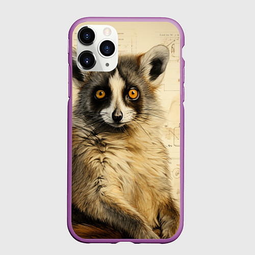 Чехол iPhone 11 Pro матовый Лемур в стиле диаграмм Давинчи / 3D-Фиолетовый – фото 1