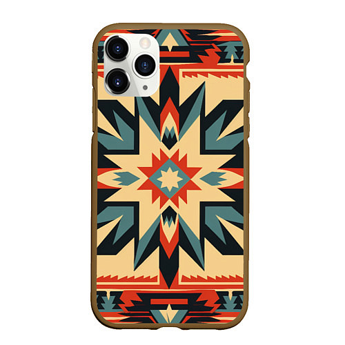 Чехол iPhone 11 Pro матовый Орнамент в стиле американских индейцев / 3D-Коричневый – фото 1