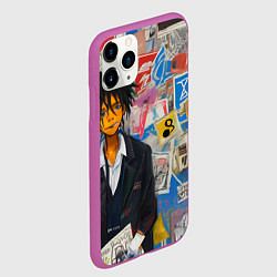Чехол iPhone 11 Pro матовый Аниме пацан на фоне стены, цвет: 3D-фиолетовый — фото 2