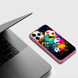 Чехол iPhone 11 Pro матовый Разноцветные футбольные мячи, цвет: 3D-малиновый — фото 2