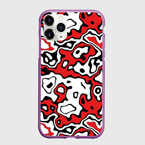 Чехол iPhone 11 Pro матовый Агрессивный яркий камуфляж / 3D-Фиолетовый – фото 1