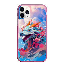 Чехол iPhone 11 Pro матовый Небесный дракон, цвет: 3D-малиновый