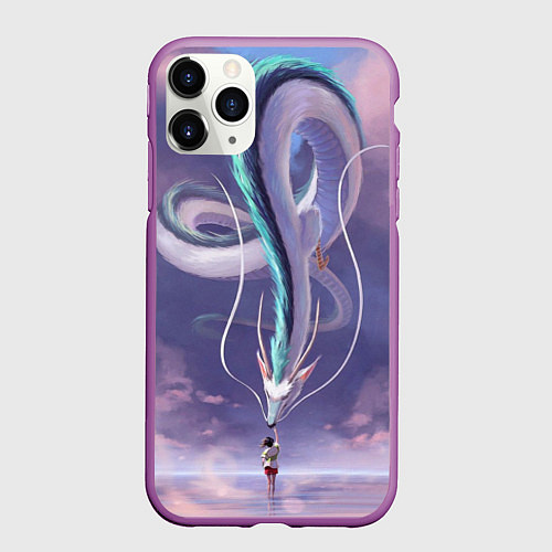 Чехол iPhone 11 Pro матовый Унесенные призраками- дракон и девочка / 3D-Фиолетовый – фото 1