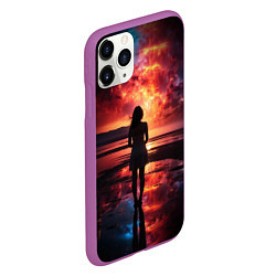 Чехол iPhone 11 Pro матовый Девушка на закате - космос, цвет: 3D-фиолетовый — фото 2