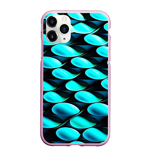Чехол iPhone 11 Pro матовый Голубые чешуйки / 3D-Розовый – фото 1