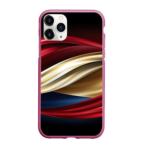 Чехол iPhone 11 Pro матовый Золотые и красные волны абстракции / 3D-Малиновый – фото 1