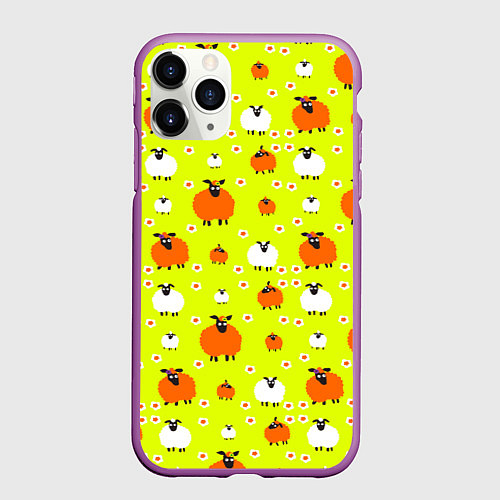 Чехол iPhone 11 Pro матовый Стадо овец в поле / 3D-Фиолетовый – фото 1